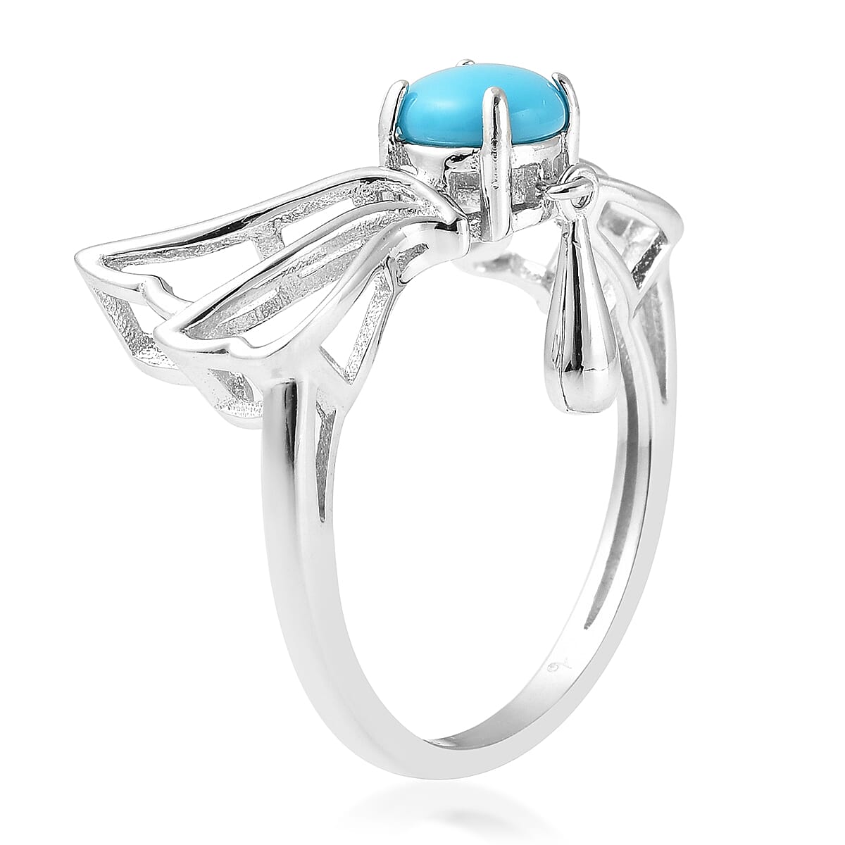 LucyQ Art Nouveau Collection Arizona Sleeping Beauty Turquoise Ring in Rhodium Overlay Sterling Silver
