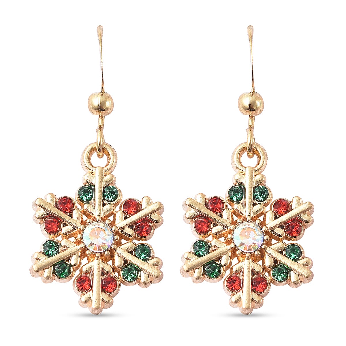 Multi Colour Austrian Crystal Hook Earrings in Yellow Gold Tone