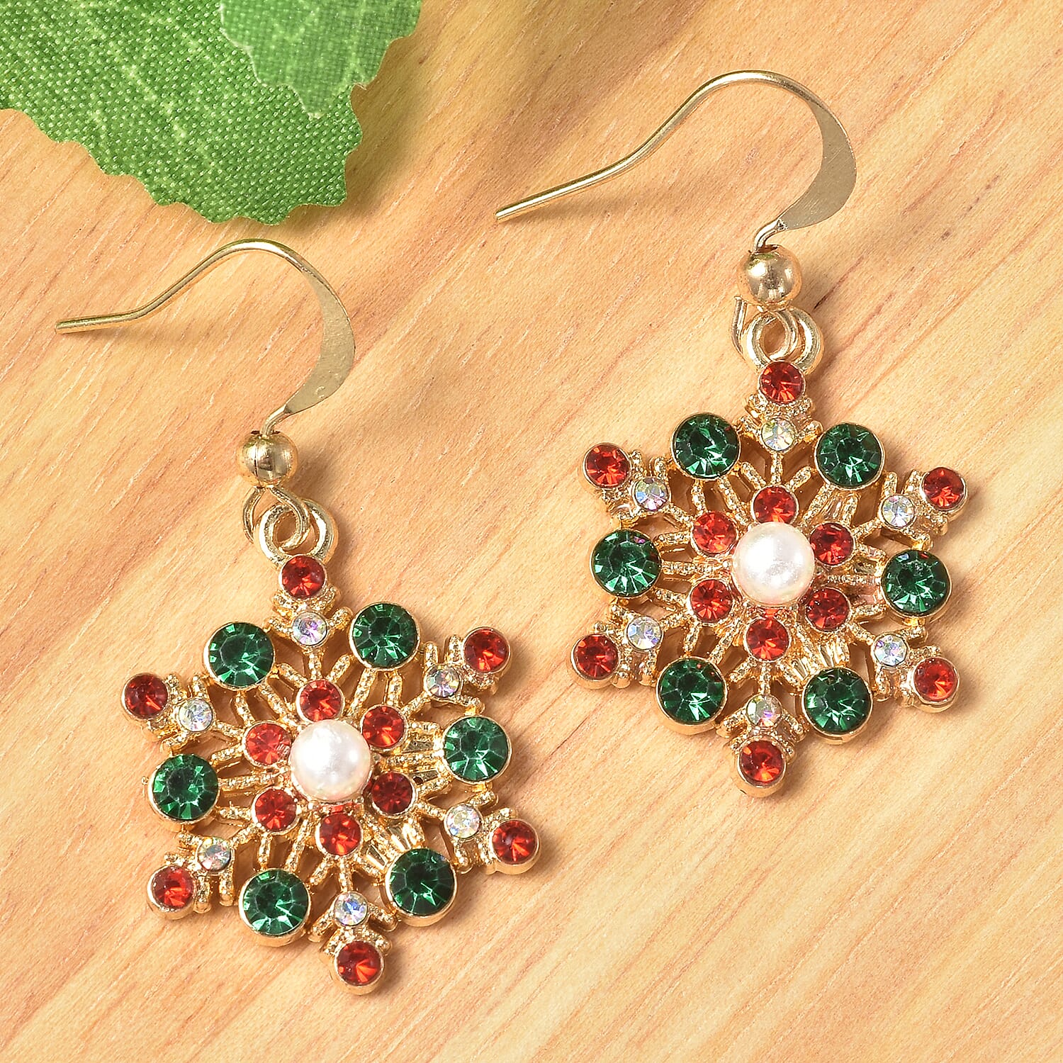 Multi Colour Austrian Crystal Hook Earrings in Yellow Gold Tone