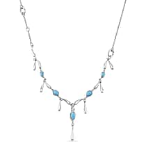 Lucy Q Raindrop Collection - 4 in 1 Arizona Sleeping Beauty Turquoise Detechable Pendant with Chain (Size 16) in Rhodium Overlay Sterling Silver.