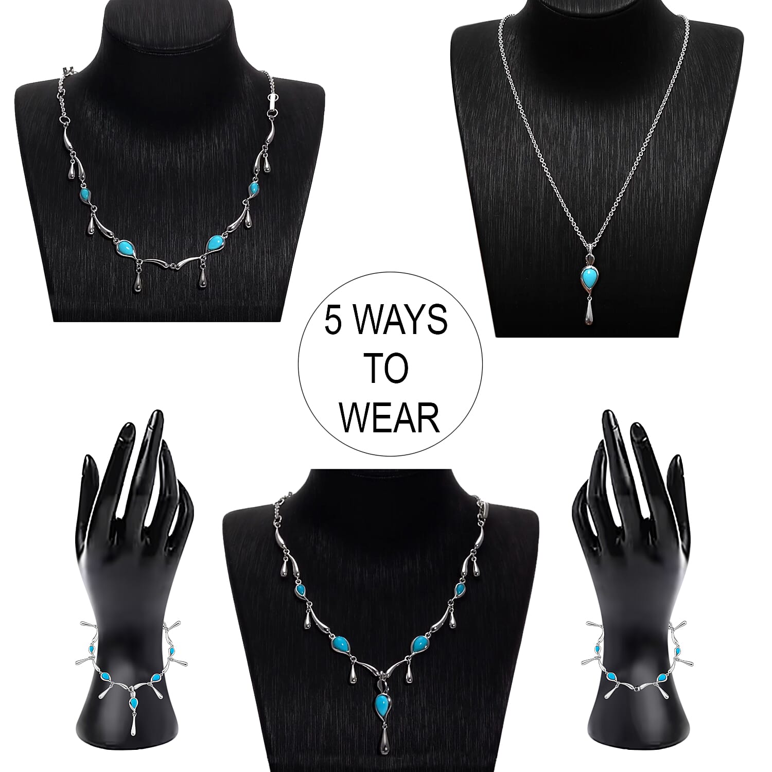 Arizona Sleeping Beauty Turquoise Detechable Pendant with Chain (Size 24) with Oval- Shaped Lobster Clasp in Rhodium Overlay Sterling Silver 2.69 Ct.