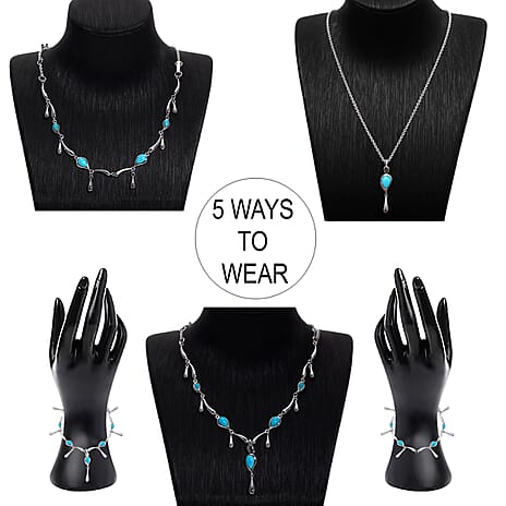 Arizona Sleeping Beauty Turquoise Detechable Pendant with Chain (Size 24) with Oval- Shaped Lobster Clasp in Rhodium Overlay Sterling Silver 2.69 Ct.