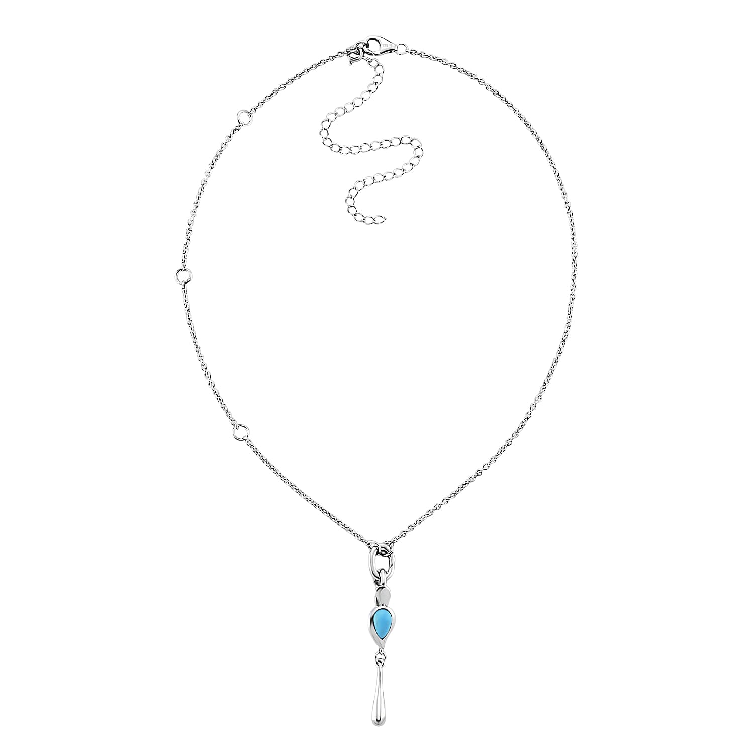 Arizona Sleeping Beauty Turquoise Detechable Pendant with Chain (Size 24) with Oval- Shaped Lobster Clasp in Rhodium Overlay Sterling Silver 2.69 Ct.