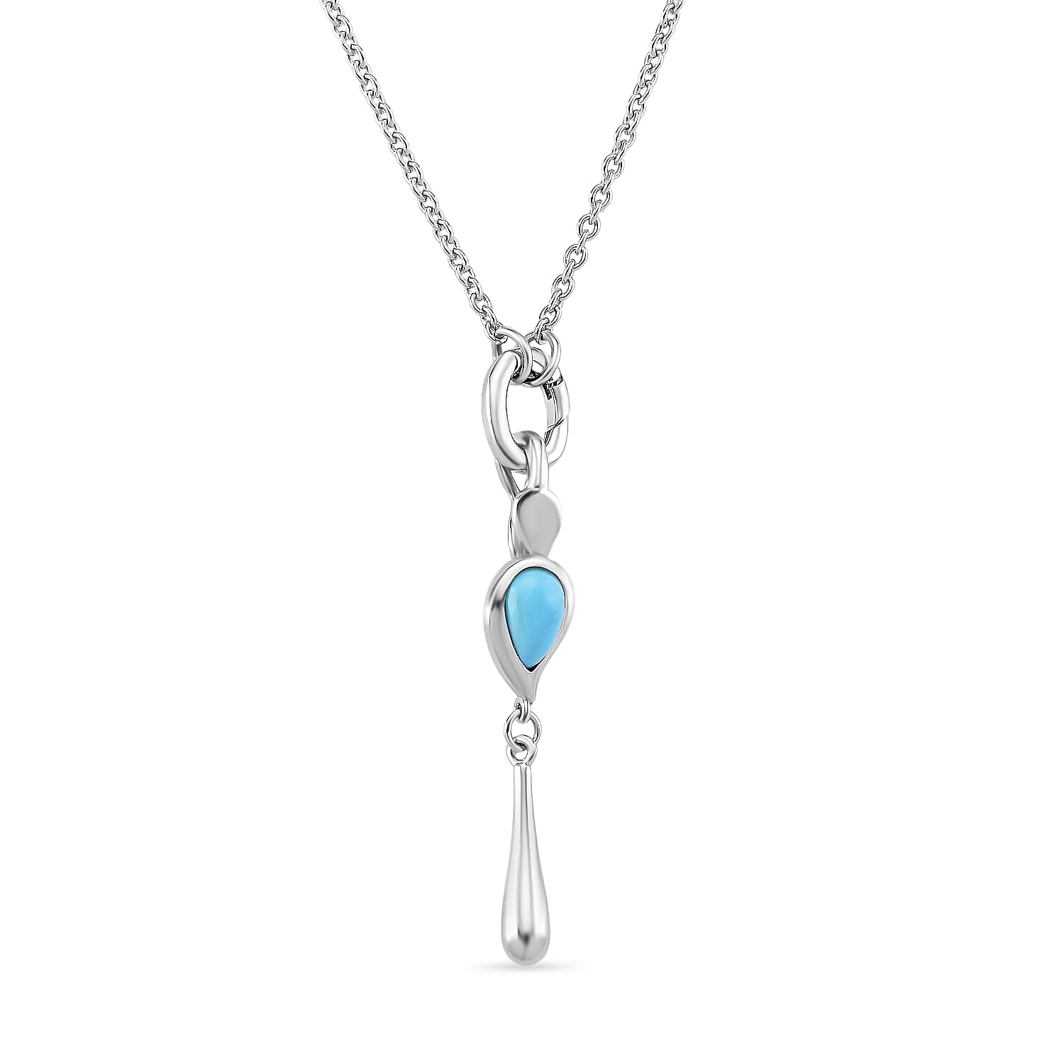 Arizona Sleeping Beauty Turquoise Detechable Pendant with Chain (Size 24) with Oval- Shaped Lobster Clasp in Rhodium Overlay Sterling Silver 2.69 Ct.