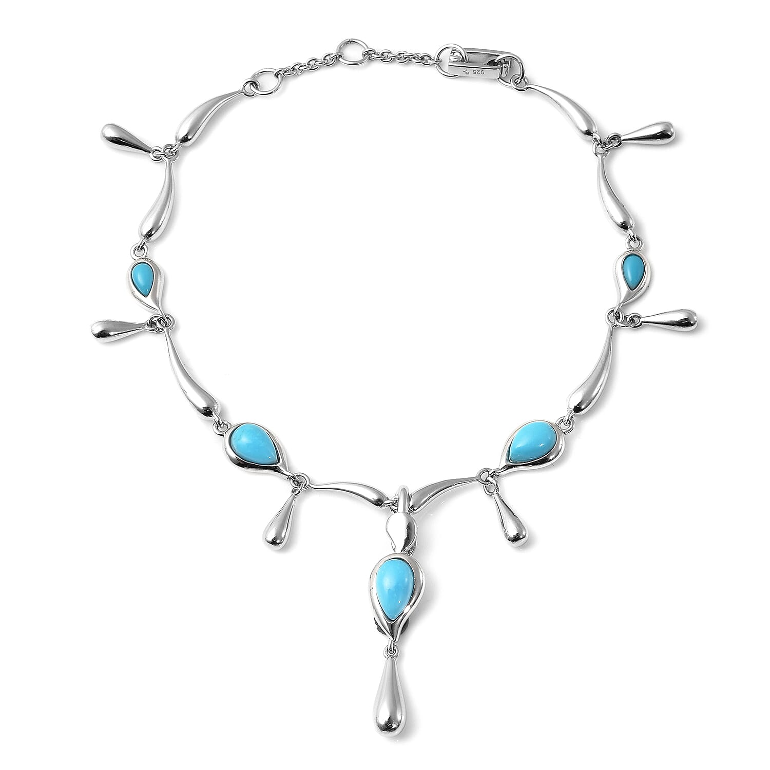 LucyQ Raindrop Collection - 4 in 1 Arizona Sleeping Beauty Turquoise Detechable Pendant with Chain (Size 16) in Rhodium Overlay Sterling Silver. LucyQ Raindrop Collection - 4 in 1 Arizona Sleeping Beauty Turquoise Detechable Pendant with Chain (Size 16) in Rhodium Overlay Sterling Silver.