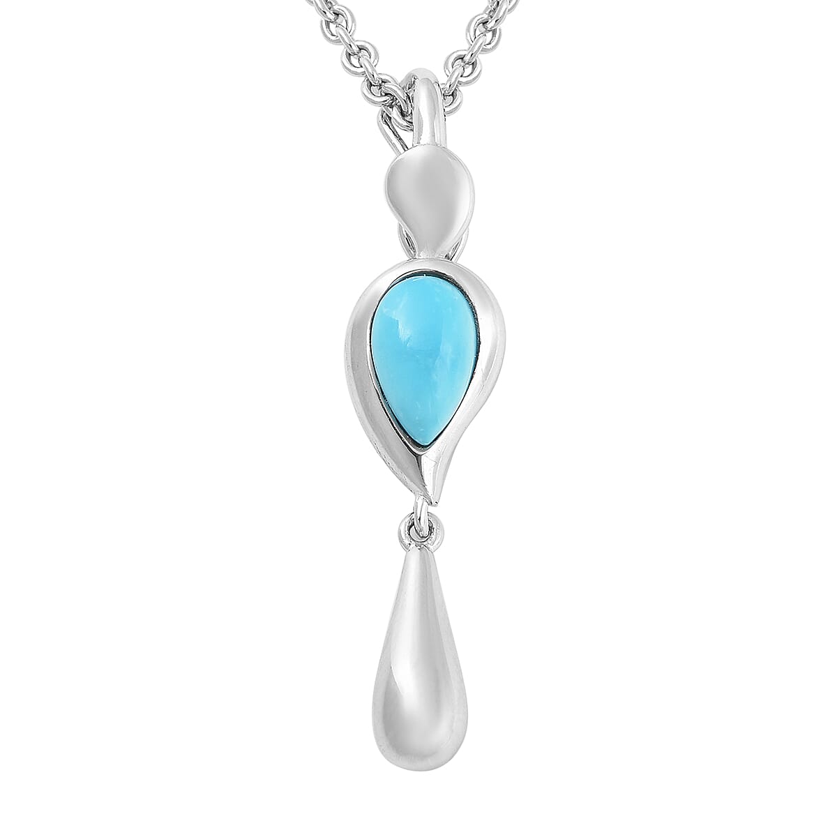 LucyQ Raindrop Collection - 4 in 1 Arizona Sleeping Beauty Turquoise Detechable Pendant with Chain (Size 16) in Rhodium Overlay Sterling Silver. LucyQ Raindrop Collection - 4 in 1 Arizona Sleeping Beauty Turquoise Detechable Pendant with Chain (Size 16) in Rhodium Overlay Sterling Silver.