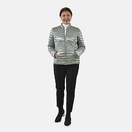 New Arrival -Solid Green and Floral Pattern Reversible Padded Jacket (Size 10) - Green and Multi