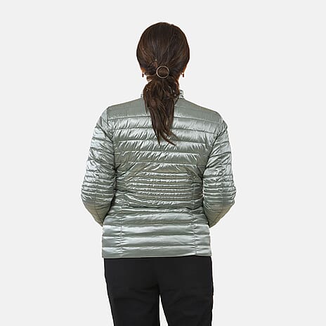 New Arrival -Solid Green and Floral Pattern Reversible Padded Jacket (Size 10) - Green and Multi
