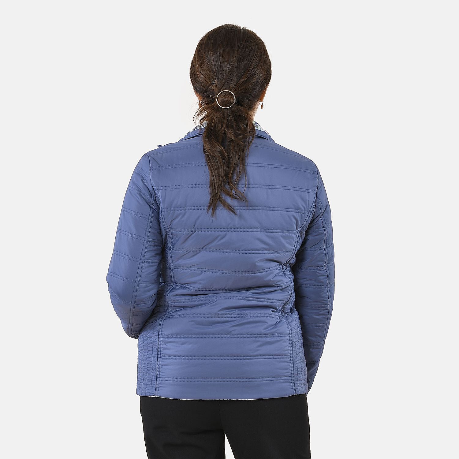 Reversible Padded Lining Jacket with Front Zipper Closure (Size 12) - Blue