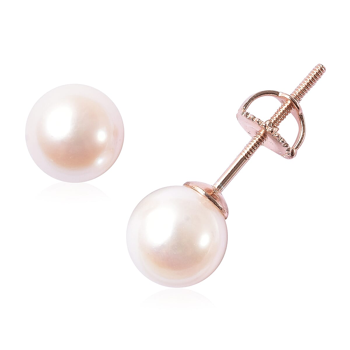 Japanese Akoya Pearl Ball Stud Earrings (with Screw Back) in Rose Gold Overlay Sterling Silver
