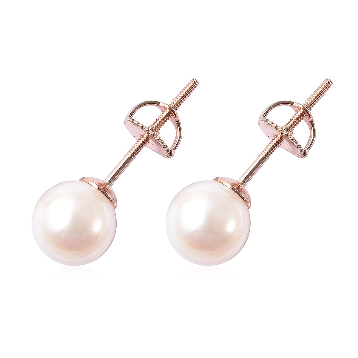 Japanese Akoya Pearl Ball Stud Earrings (with Screw Back) in Rose Gold Overlay Sterling Silver