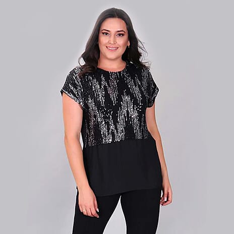 TAMSY Sequin Top (Size L) - Black