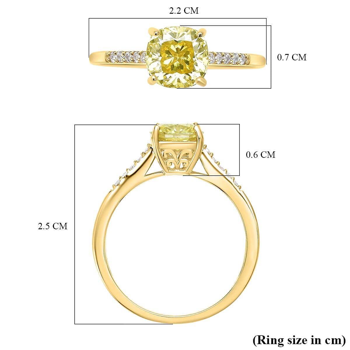 9K Yellow Gold Canary Moissanite and White Moissanite Ring 1.59 Ct.