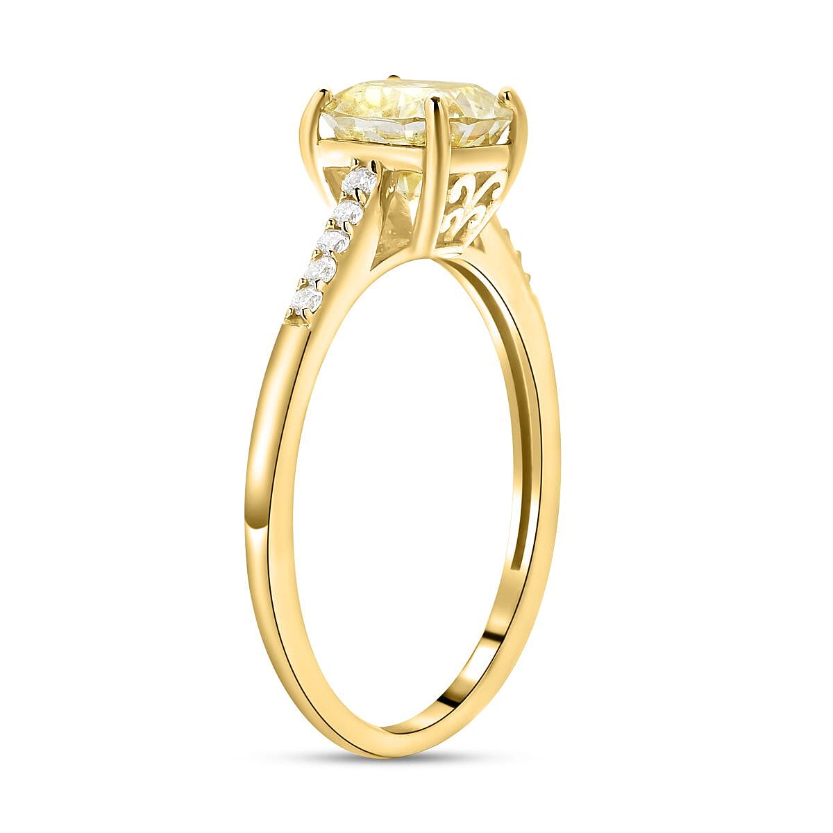 9K Yellow Gold Canary Moissanite and White Moissanite Ring 1.59 Ct.