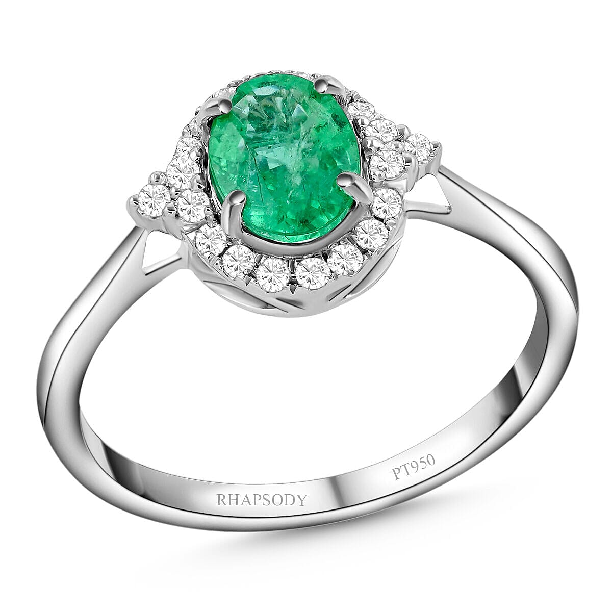 RHAPSODY 950 Platinum AAAA Ethiopian Emerald and Diamond Ring 1.50 Ct, Platinum Wt. 5.45 Gms