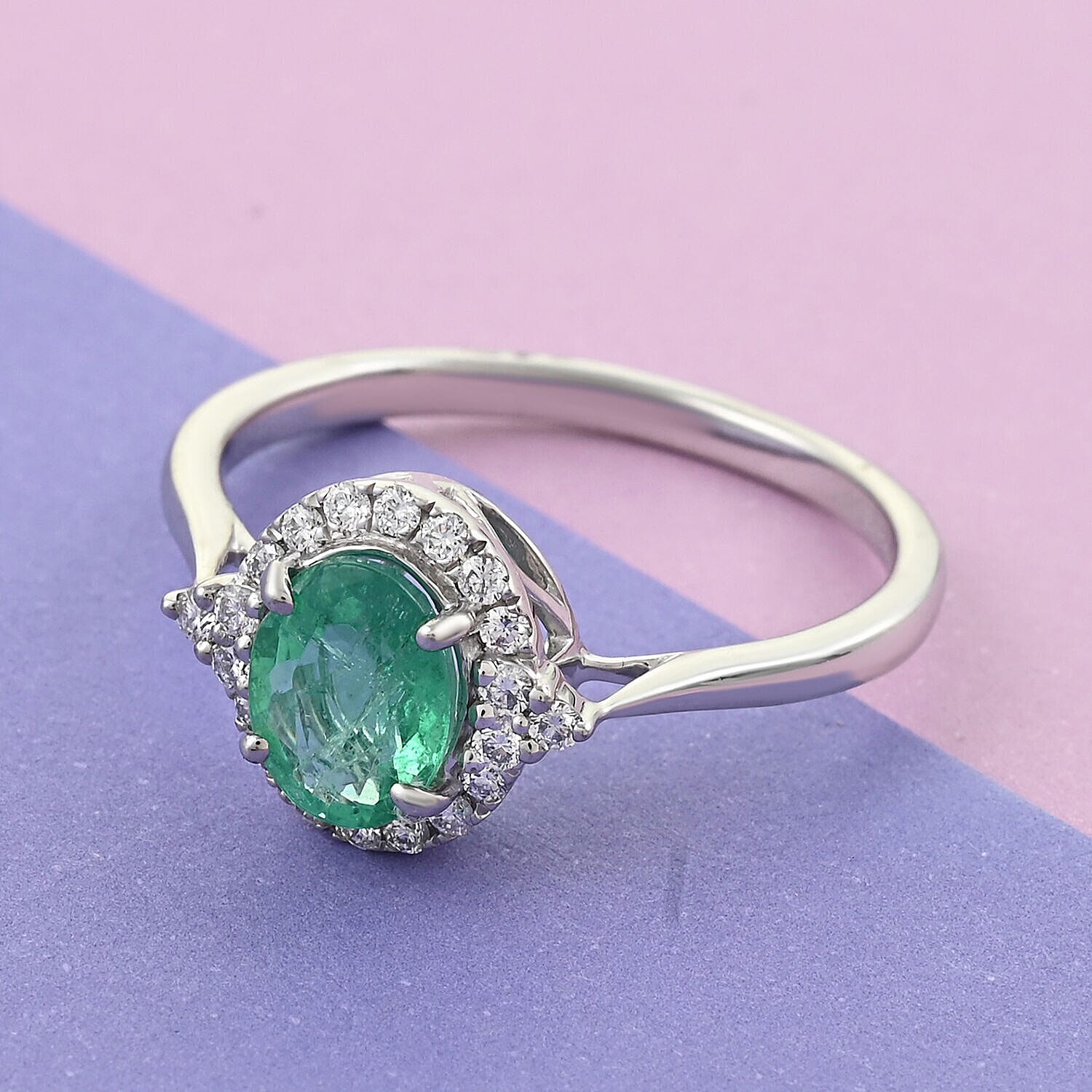 RHAPSODY 950 Platinum AAAA Ethiopian Emerald and Diamond Ring 1.50 Ct, Platinum Wt. 5.45 Gms