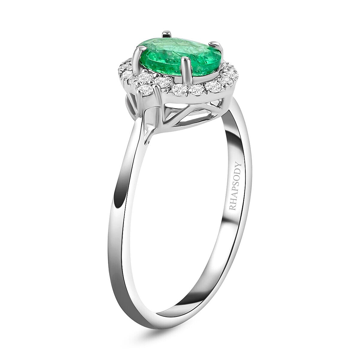 RHAPSODY 950 Platinum AAAA Ethiopian Emerald and Diamond Ring 1.50 Ct, Platinum Wt. 5.45 Gms