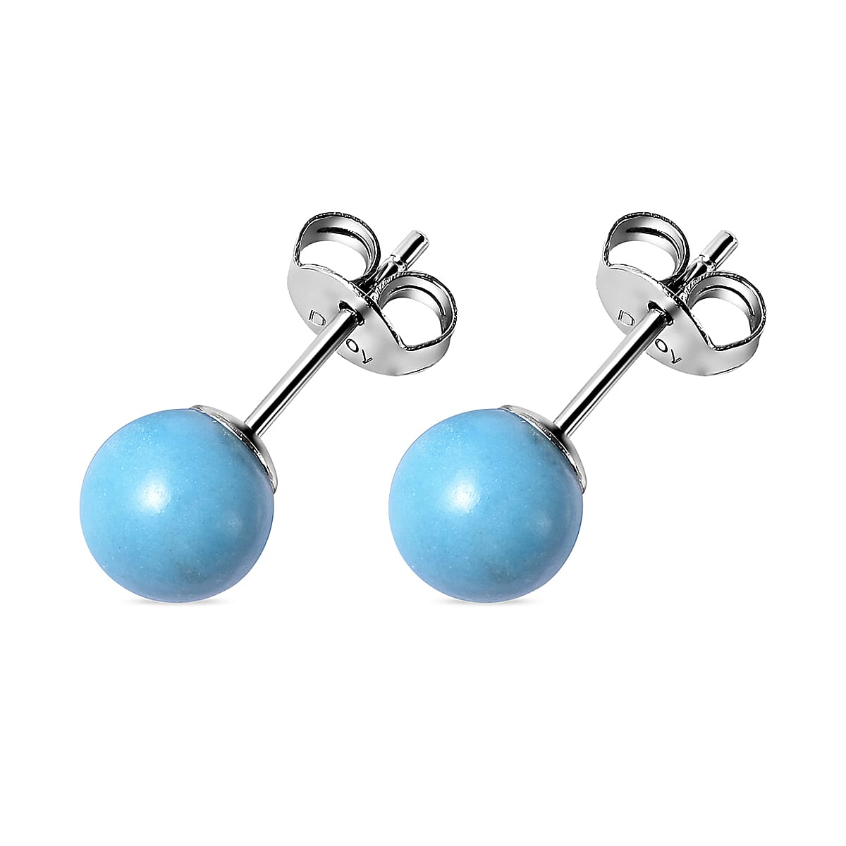 Blue Howlite Stud Earrings ( With Push Back) in Rhodium Overlay Sterling Silver 3.50 Ct.