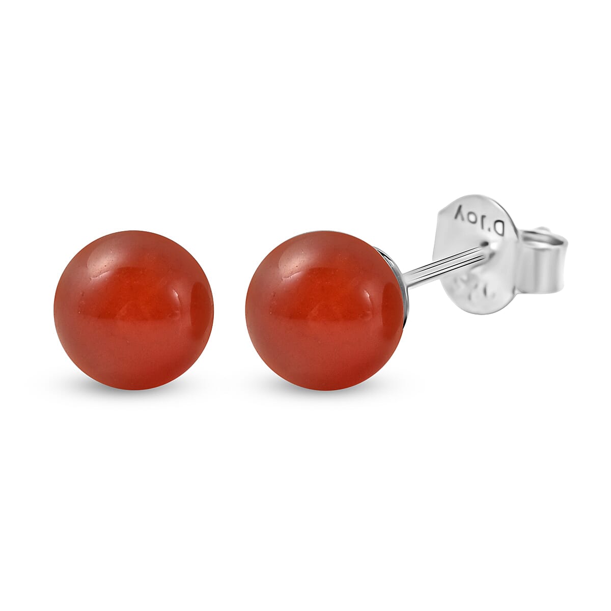 Dyed Red Agate Stud Earrings (With Push Back)  in Rhodium Overlay Sterling Silver 3.00 Ct.