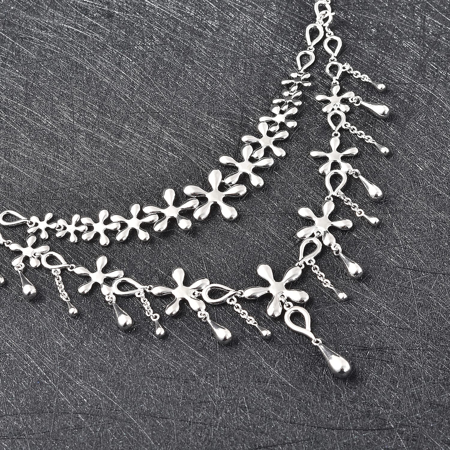 LucyQ Multi Splash Collection - 5 in 1 Rhodium Overlay Sterling Silver Bracelet or (Necklace Size - 20)