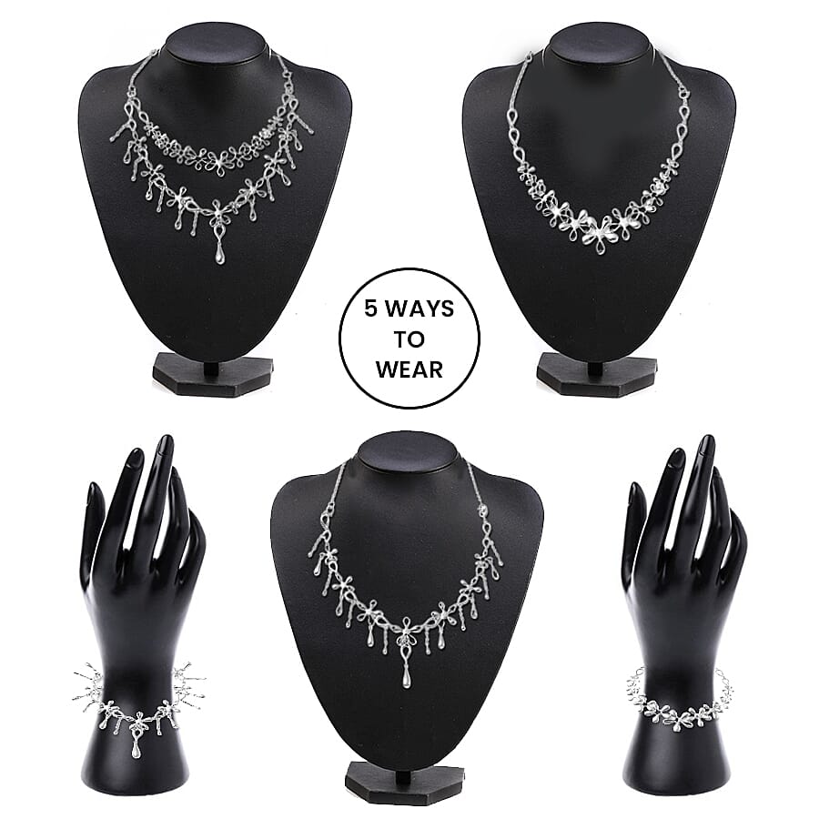 LucyQ Multi Splash Collection - 5 in 1 Rhodium Overlay Sterling Silver Bracelet or (Necklace Size - 20)