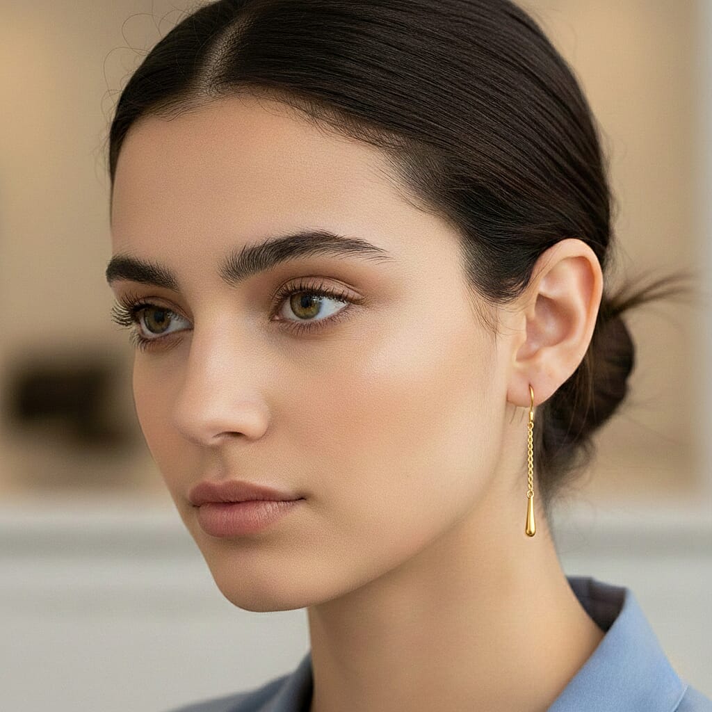 LucyQ Short Single Drip Earrings with Hook in 18K Vermeil Yellow Gold Plated Sterling Silver