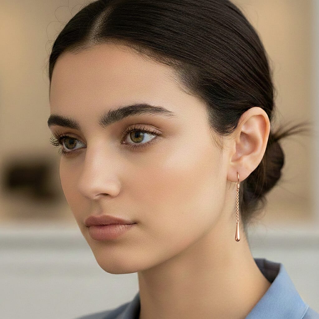 LucyQ Short Single Drip Earrings with Hook in 18K Vermeil Rose  Gold Plated Sterling Silver