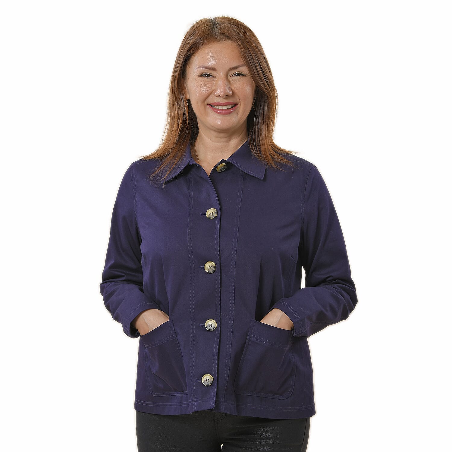 TAMSY 100% Cotton Jacket with Pockets (Size S) - Dark Purple