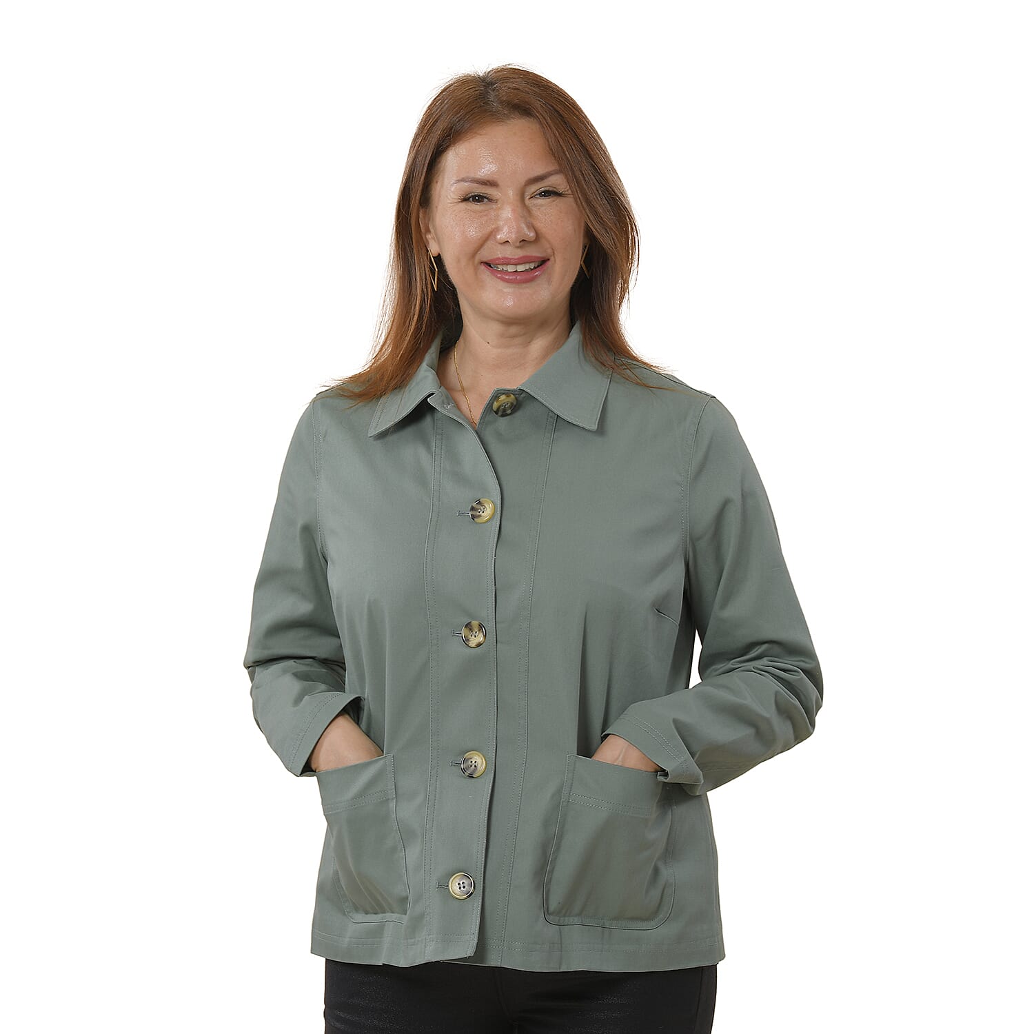 TAMSY 100% Cotton Jacket with Pockets (Size XL) - Green