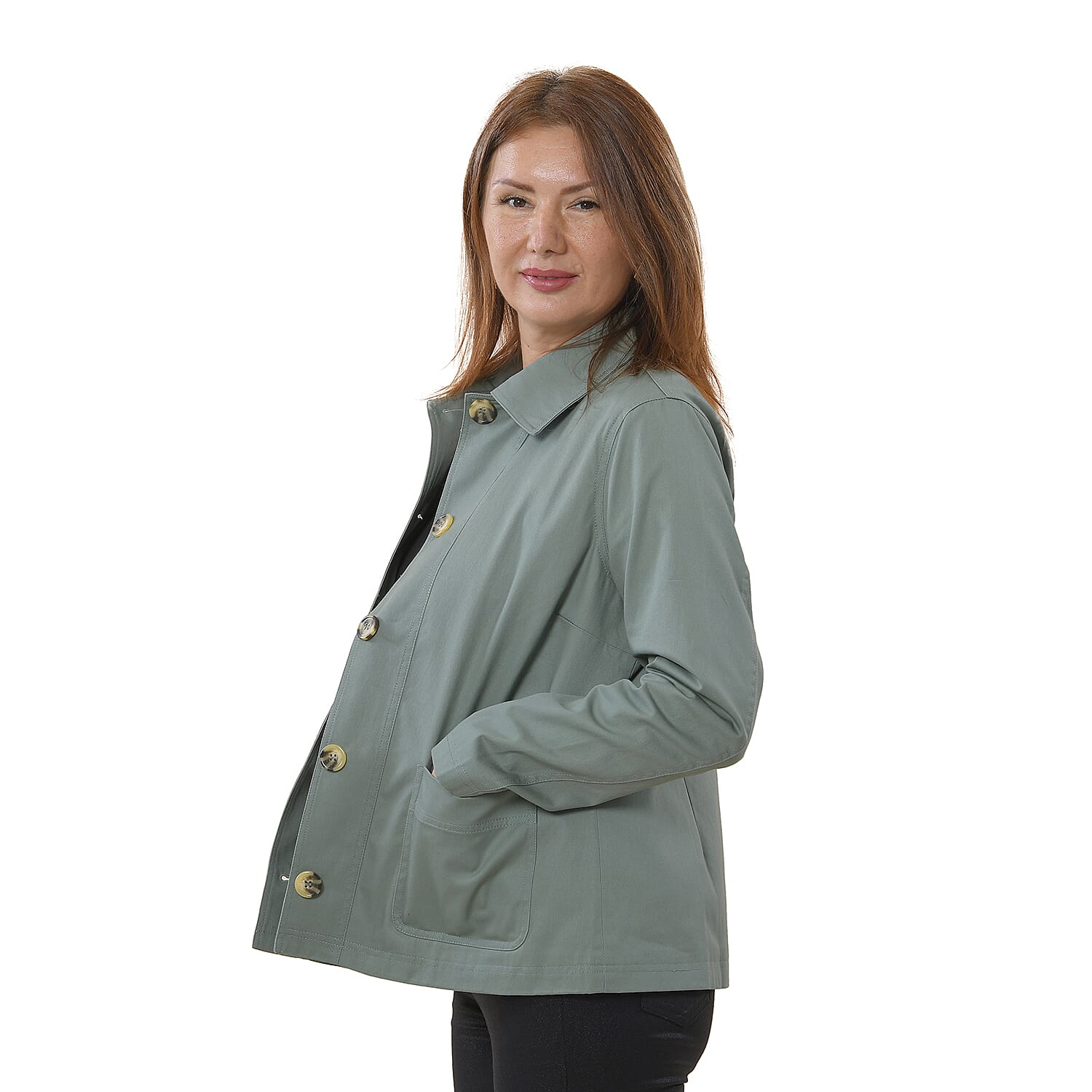 TAMSY 100% Cotton Jacket with Pockets (Size XL) - Green