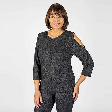 TAMSY Cold Shoulder Top (Size L, 16-18) - Charcoal