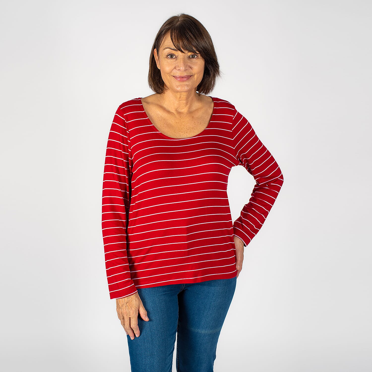 TAMSY Full Sleeves Striped Top - Red & White