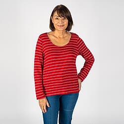 TAMSY Full Sleeves Striped Top - Red & White