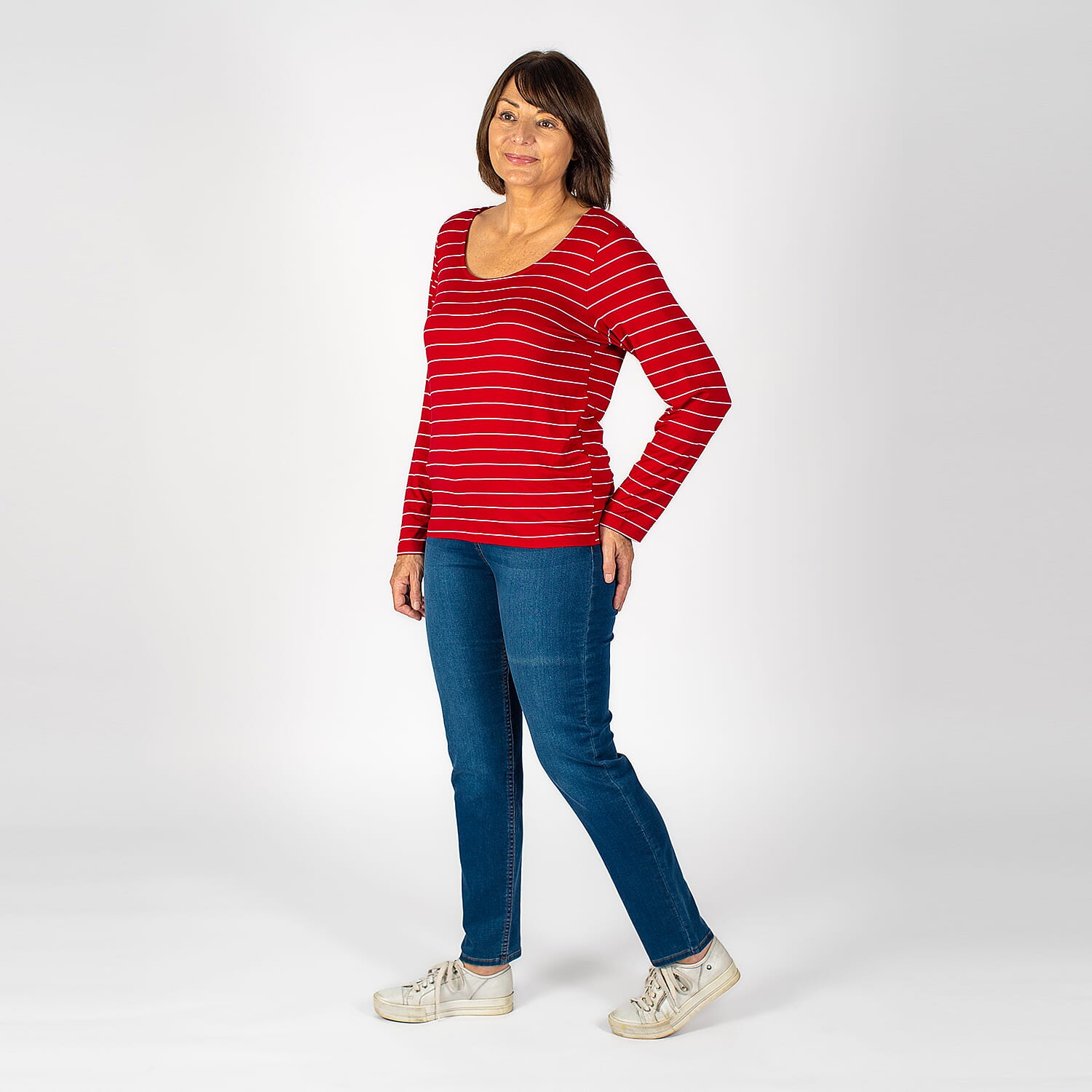 TAMSY Full Sleeves Striped Top - Red & White