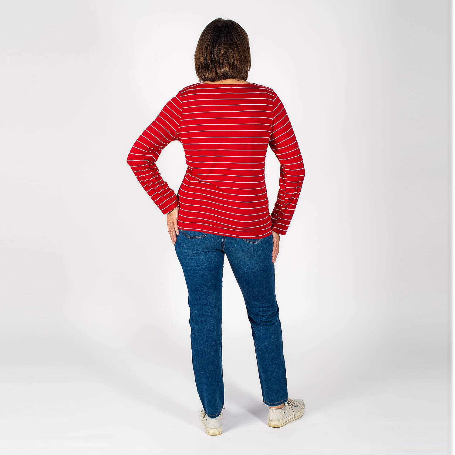 TAMSY Full Sleeves Striped Top - Red & White