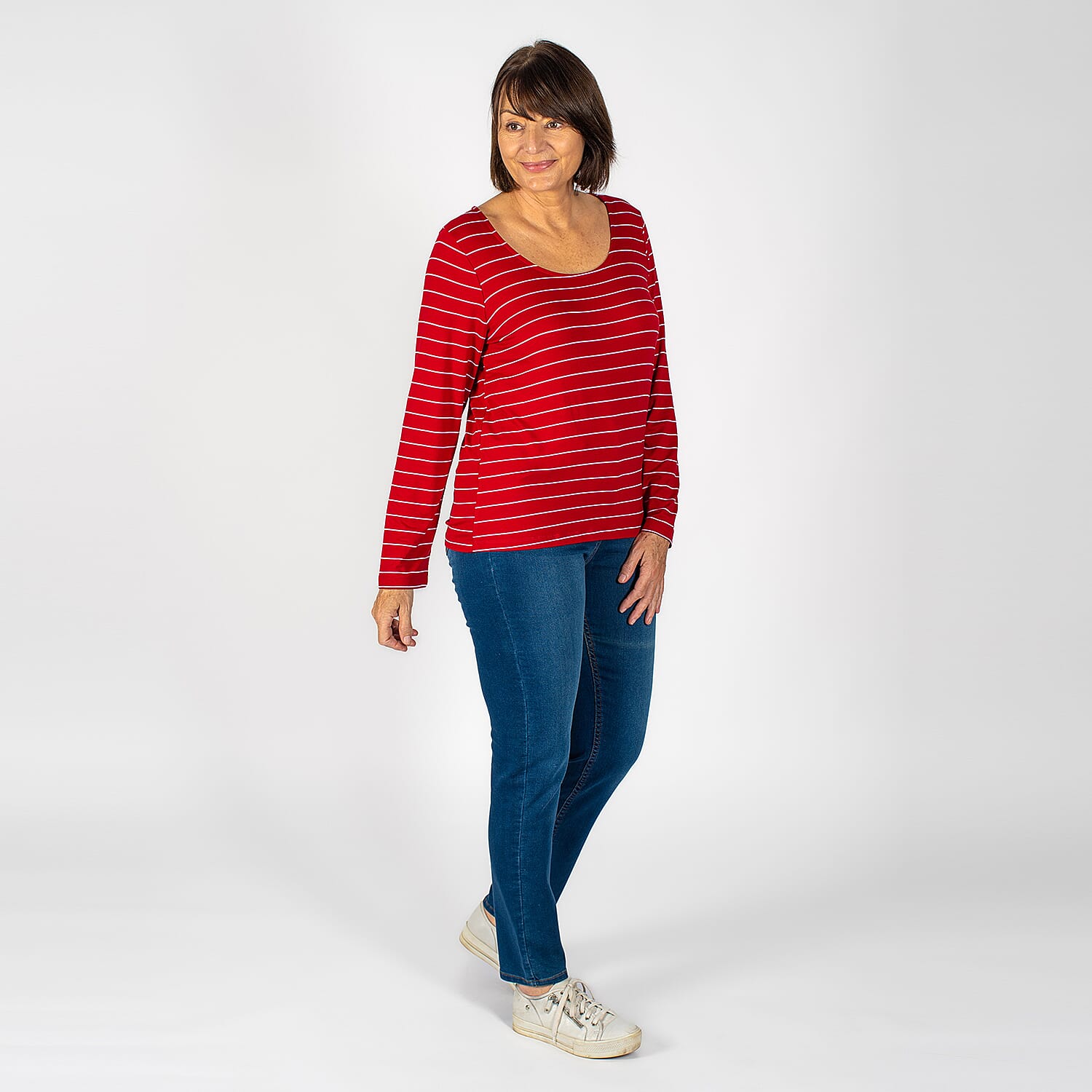 TAMSY Full Sleeves Striped Top - Red & White