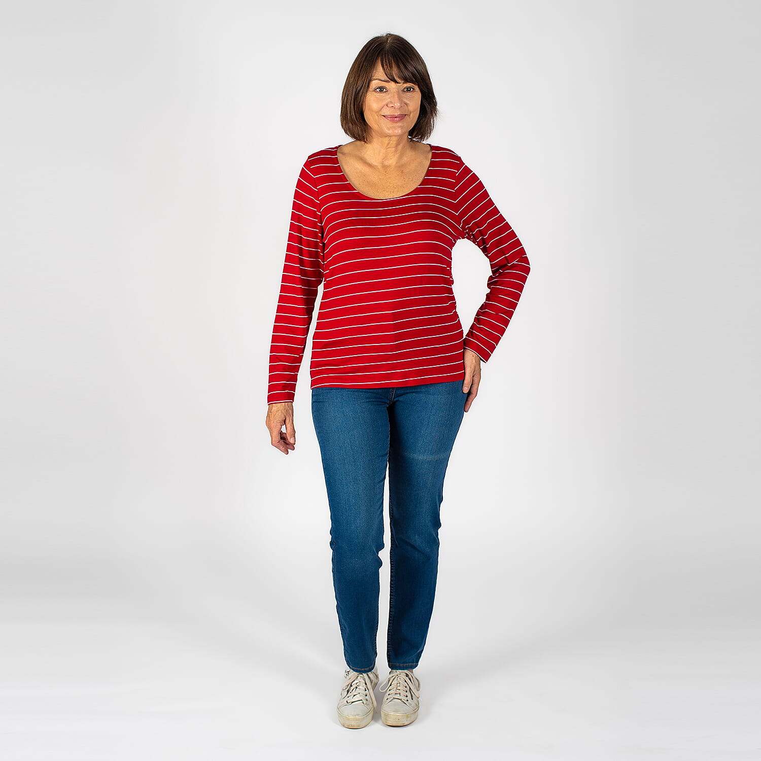 TAMSY Full Sleeves Striped Top - Red & White