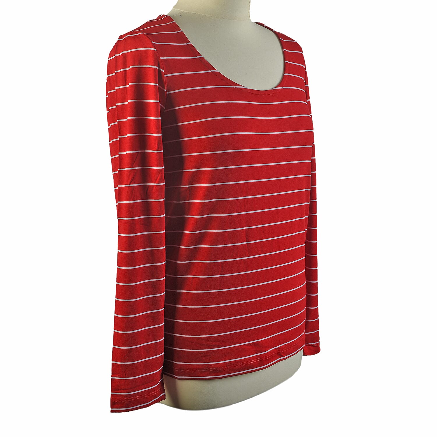 TAMSY Full Sleeves Striped Top - Red & White