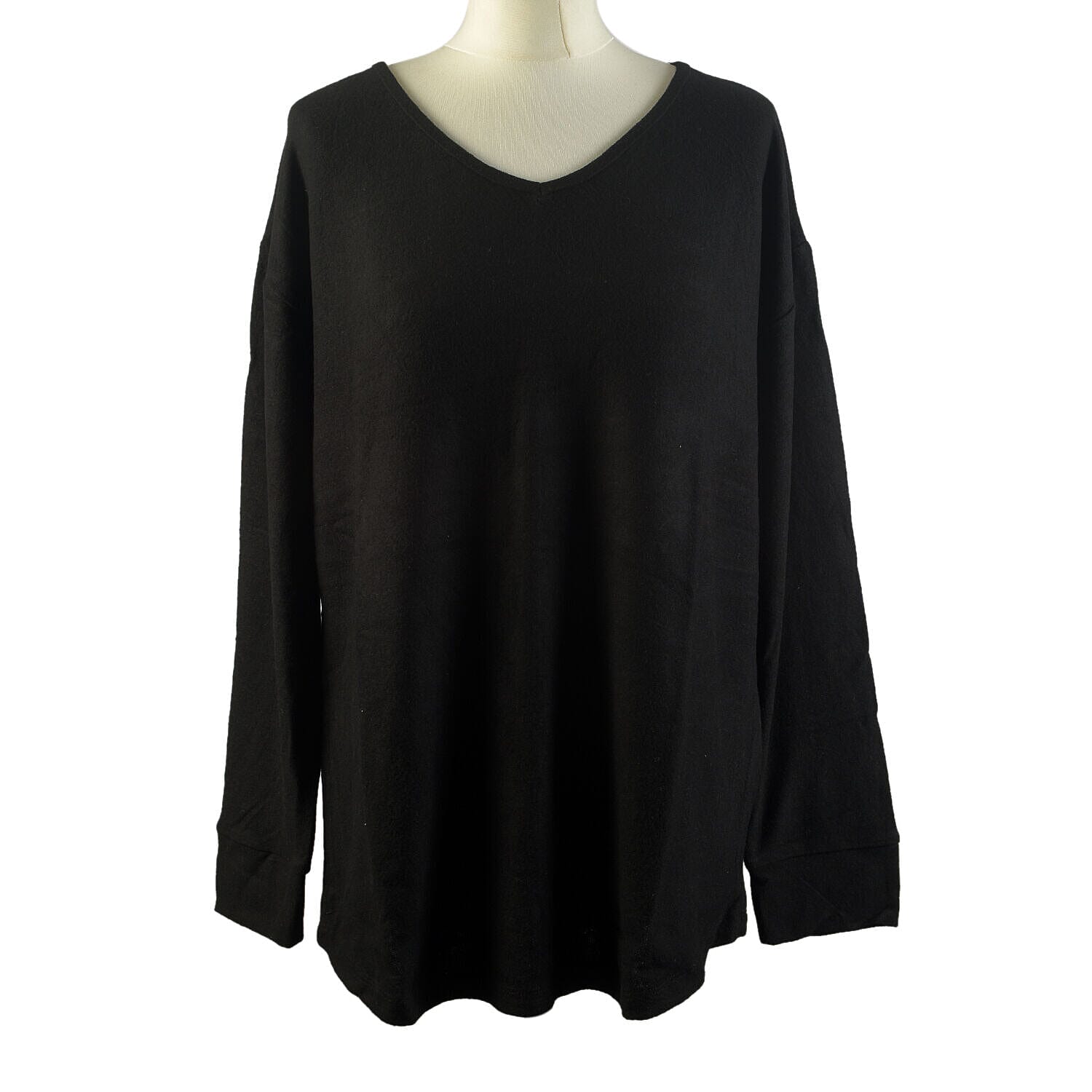 TAMSY Loose V-Neck Top (Size L, 16-18) - Black