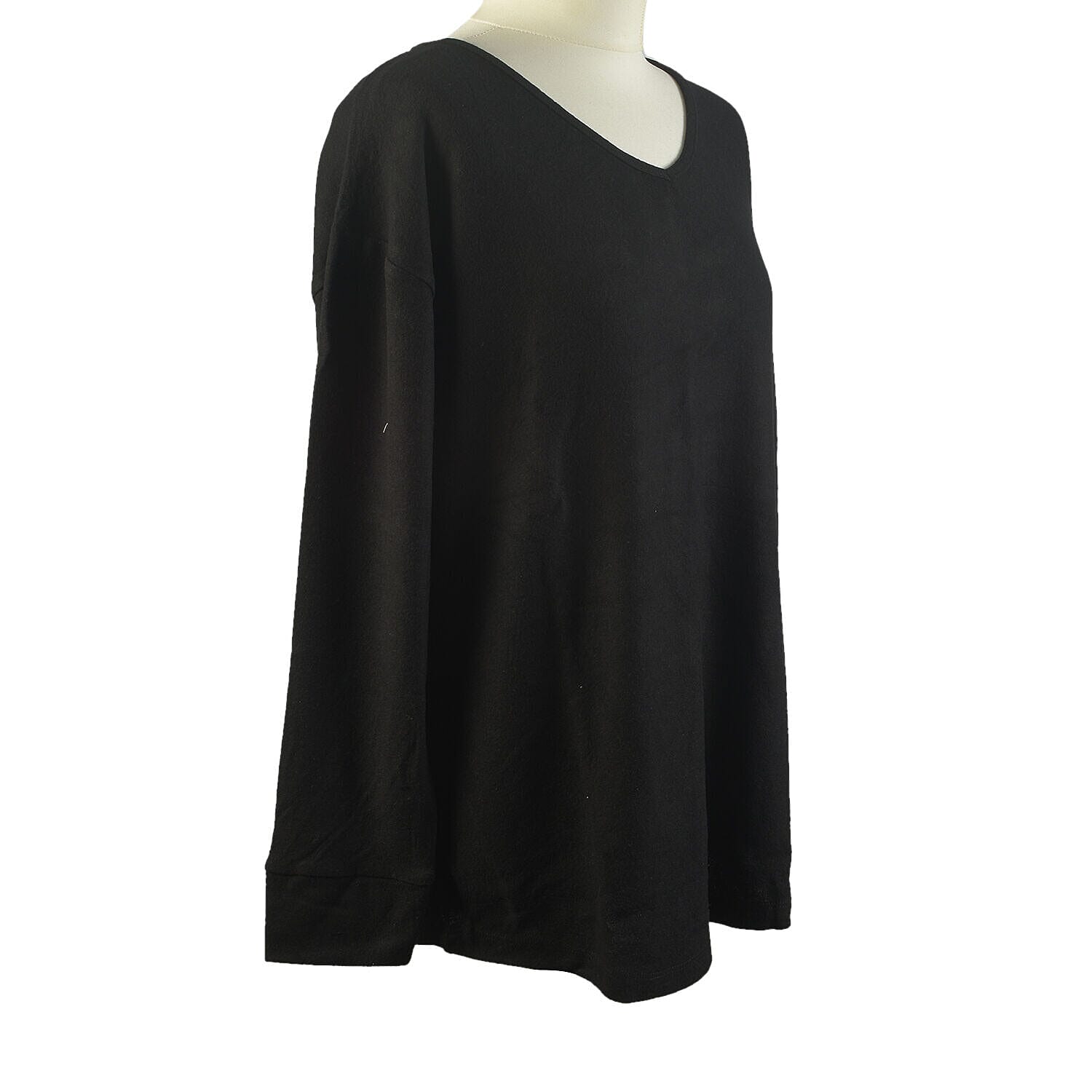 TAMSY Loose V-Neck Top (Size L, 16-18) - Black