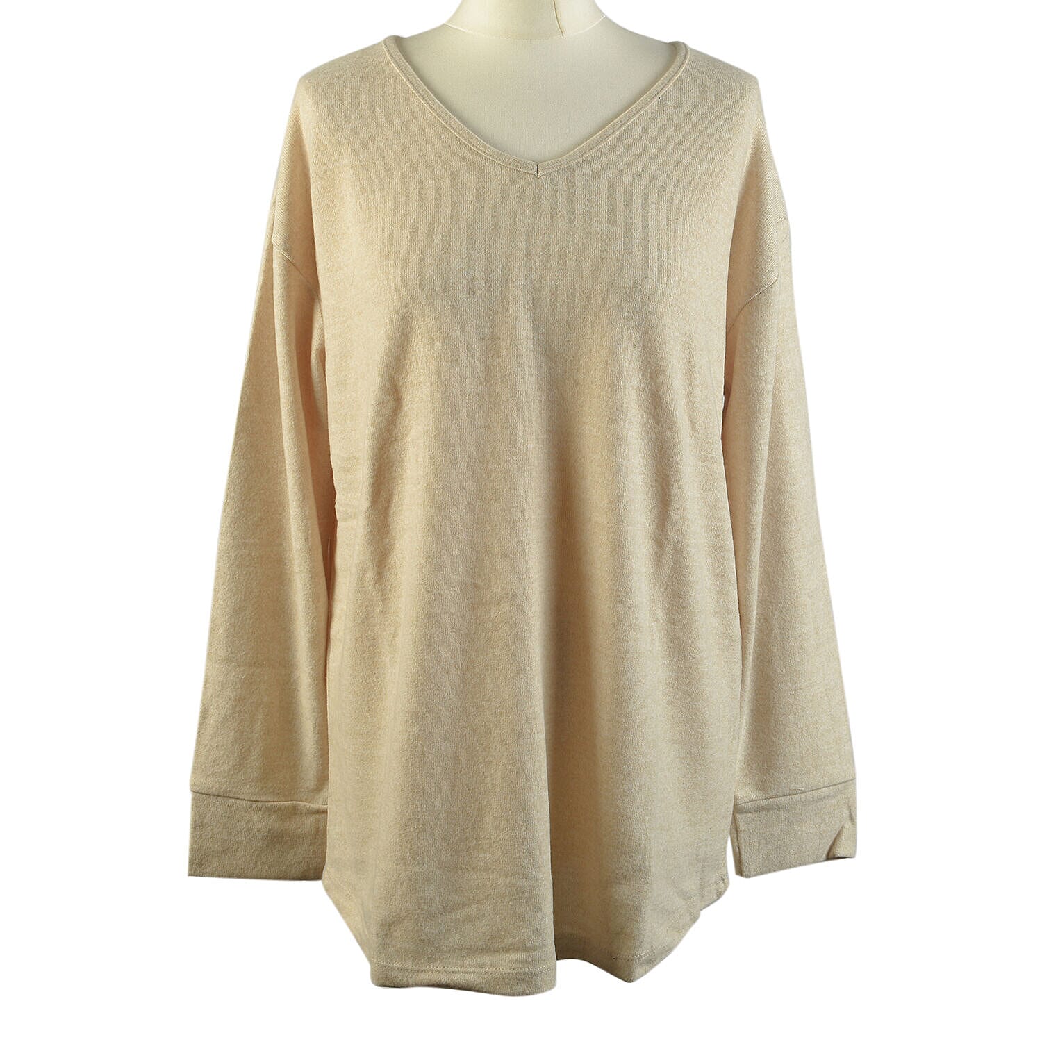 TAMSY Loose V-Neck Top (Size M, 12-14) - Beige