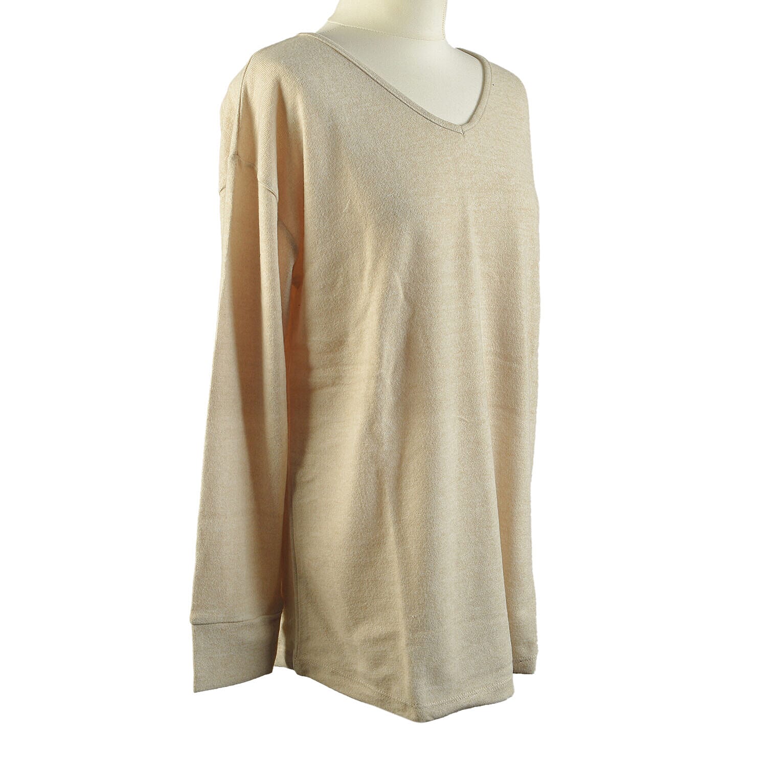 TAMSY Loose V-Neck Top (Size M, 12-14) - Beige