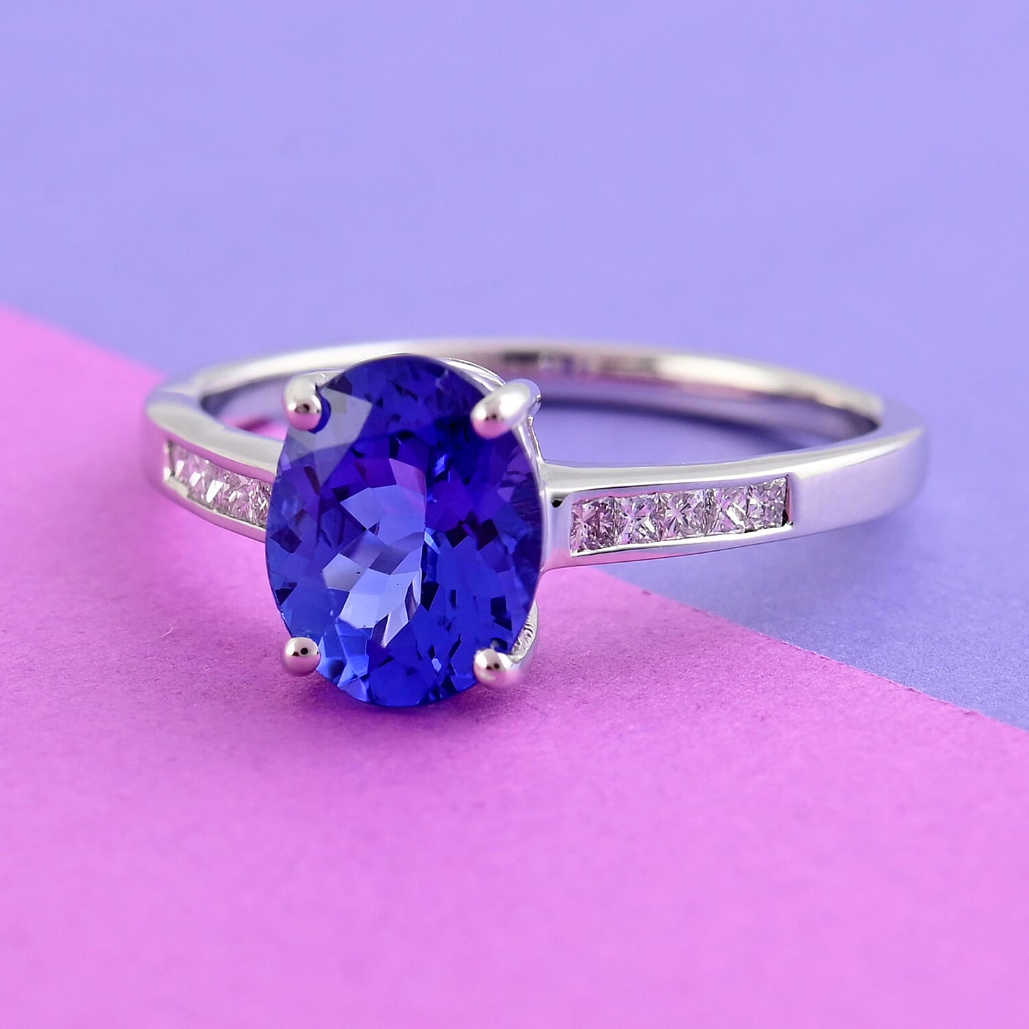 Signature Collection - 950 Platinum AAAA Tanzanite and Diamond (VS-I1-E-G) Ring 3.07 Ct.