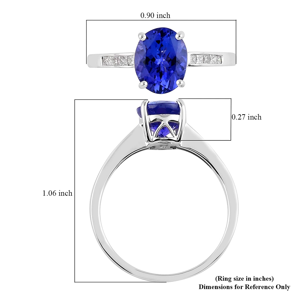 Signature Collection - 950 Platinum AAAA Tanzanite and Diamond (VS-I1-E-G) Ring 3.07 Ct.