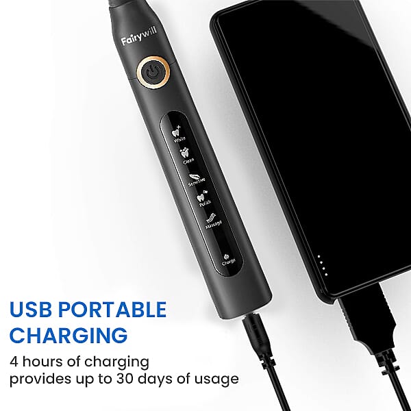 FairyWill: Sonic Toothbrush (With 8 Replacement Heads) - Black