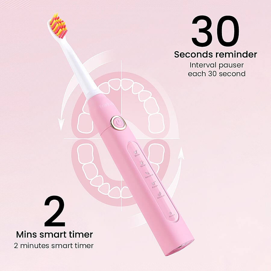 Set Of 2 - Sonic Electric Toothbrush with 8 Interchangeable Heads and USB Charging Cable (Size 23x3 Cm) - Black & Pink