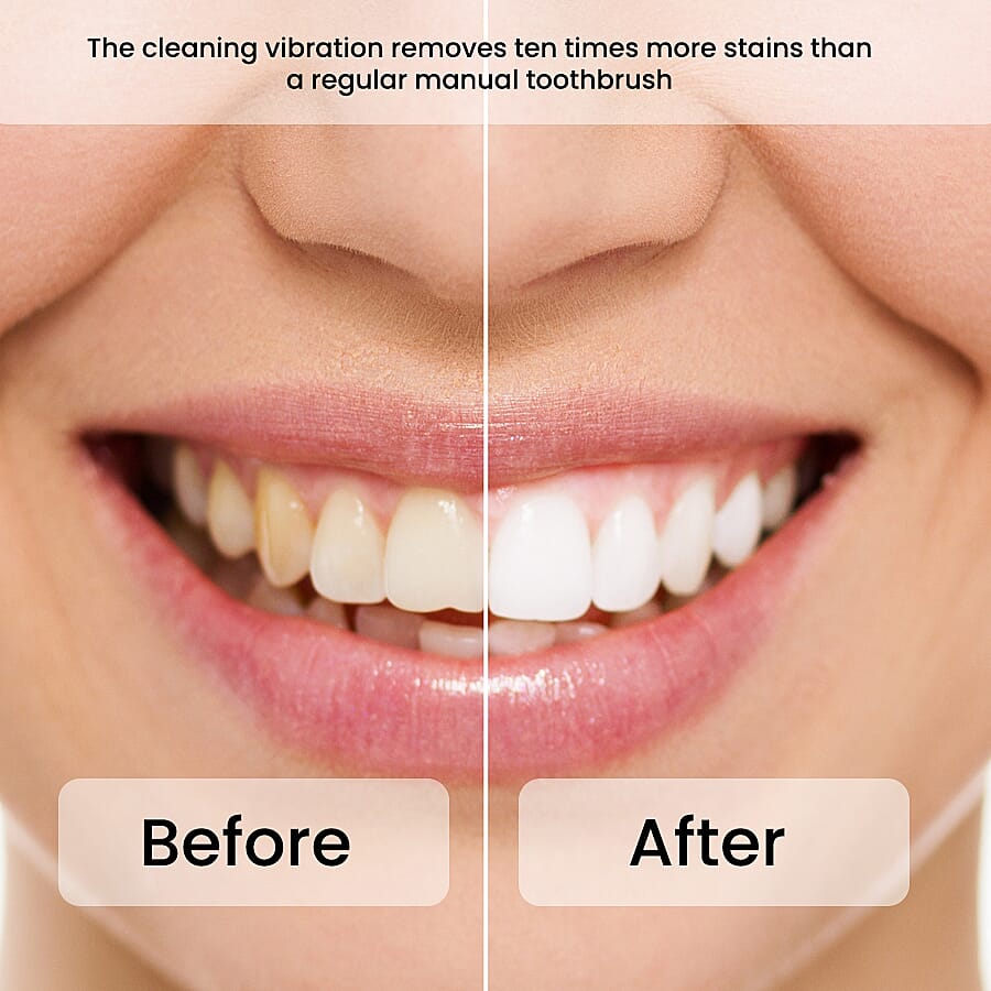 Set Of 2 - Sonic Electric Toothbrush with 8 Interchangeable Heads and USB Charging Cable (Size 23x3 Cm) - Black & Pink