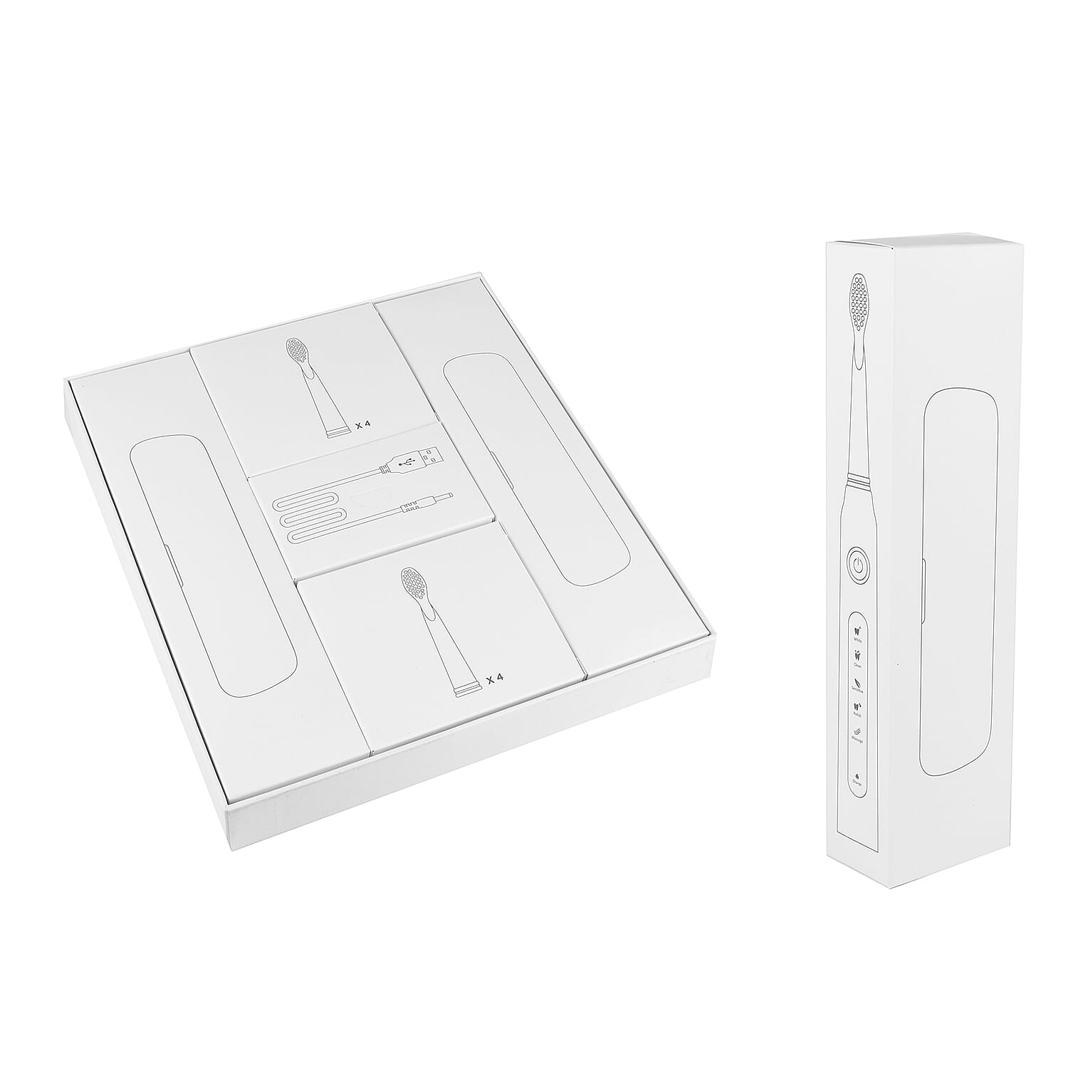 Set Of 2 - Sonic Electric Toothbrush with 8 Interchangeable Heads and USB Charging Cable (Size 23x3 Cm) - Black & Pink