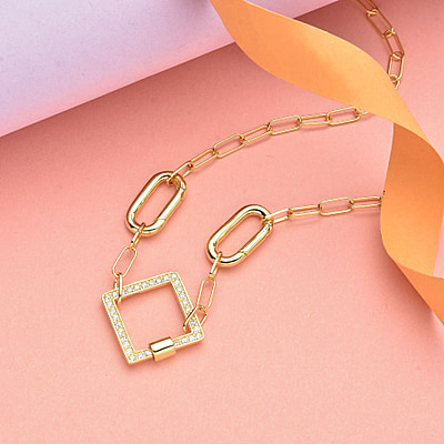 Diamond Paperclip Necklace Rose Gold