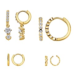 Set of 4 - ELANZA Simulated Diamond Earrings (With Clasp/Cuff) in Sterling Silver